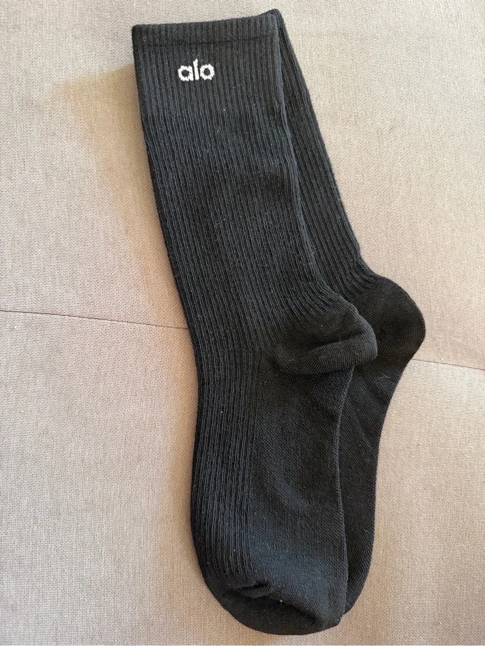 Miu Miu Black Ribbed Logo Crew Socks with White Accent